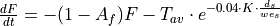 \frac{dF}{dt} = -(1 - A_f)F - T_{av} \cdot e^{-0.04 \cdot K \cdot \frac{d_s}{we_s}}