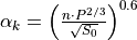 \alpha_k = \left(\frac{n \cdot P^{2/3}}{\sqrt{S_0}}\right)^{0.6}